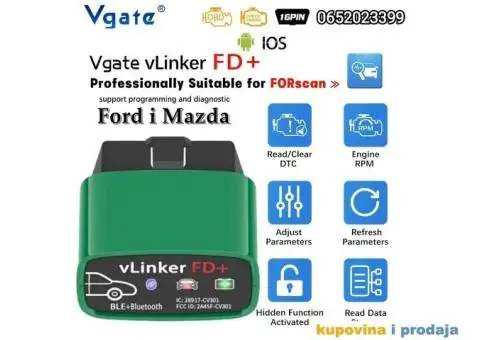 Vgate vLinker FD+ ELM327 V2.2 za Ford i Mazdu, Bluetooth 4.0 - 1/15